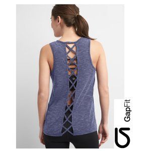 Gap Fit Blue Lattice Back Athletic Activewear Workout Sleeveless Tank Top